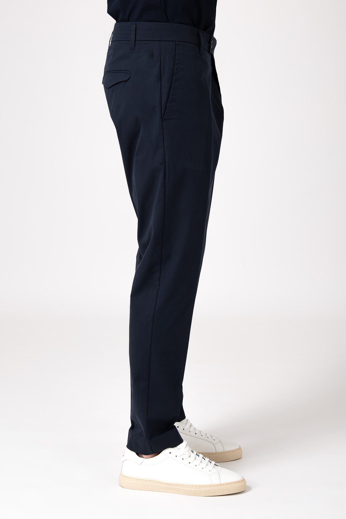 Pantalone con pattina in tencel e cotone - Blu - vista laterale