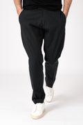 Pantalone con pattina in tencel e cotone - Nero - vista frontale