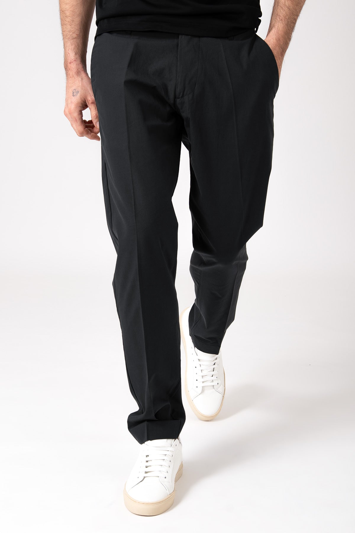 Pantalone con pattina in tencel e cotone - Nero - vista frontale