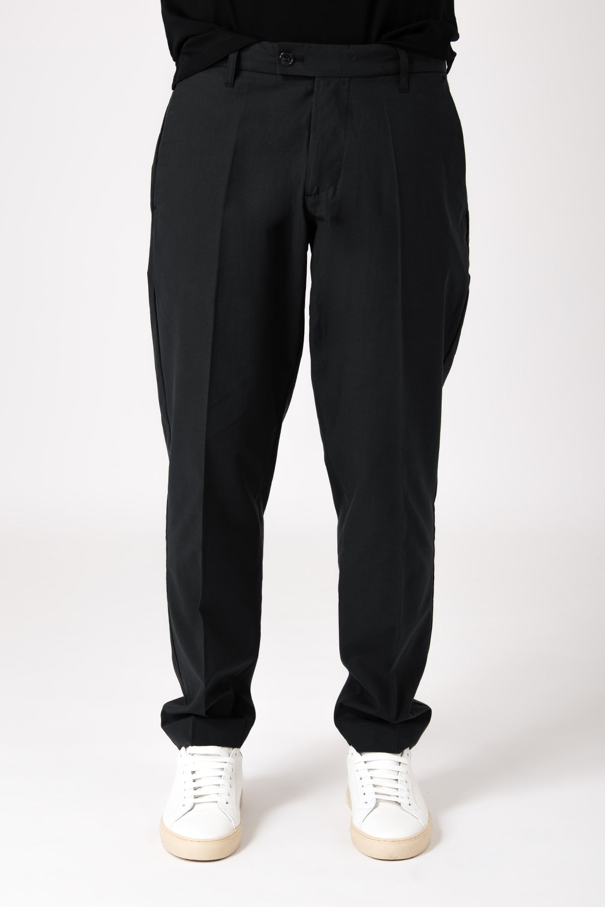 Pantalone con pattina in tencel e cotone - Nero - vista frontale