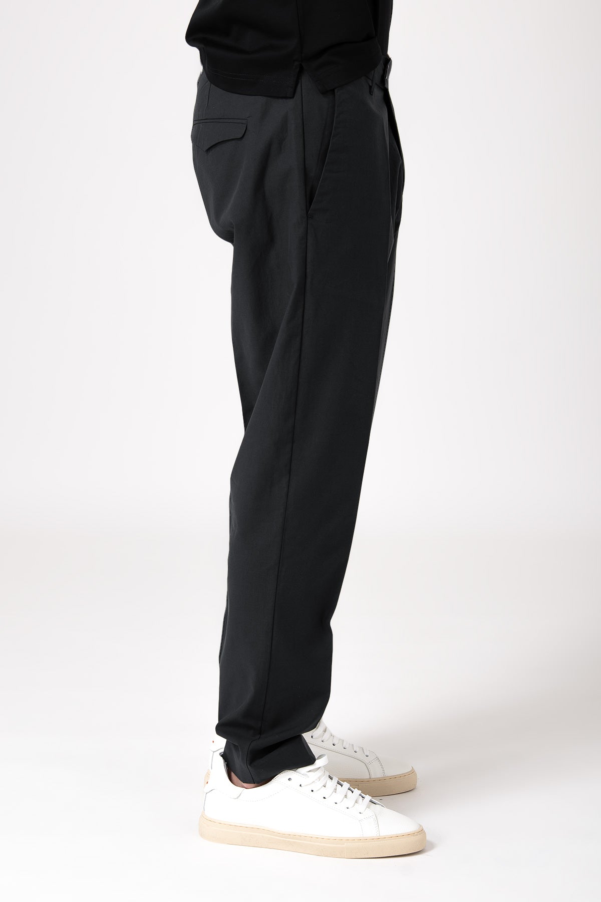 Pantalone con pattina in tencel e cotone - Nero - vista laterale