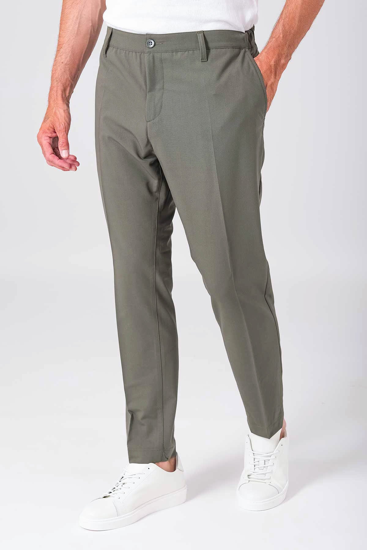 Pantalone relax con elastico in vita - Militare - vista laterale