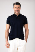 Polo in cotone mercerizzato manica corta - Blu navy - vista frontale
