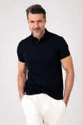 Polo in cotone mercerizzato manica corta - Blu navy - vista frontale