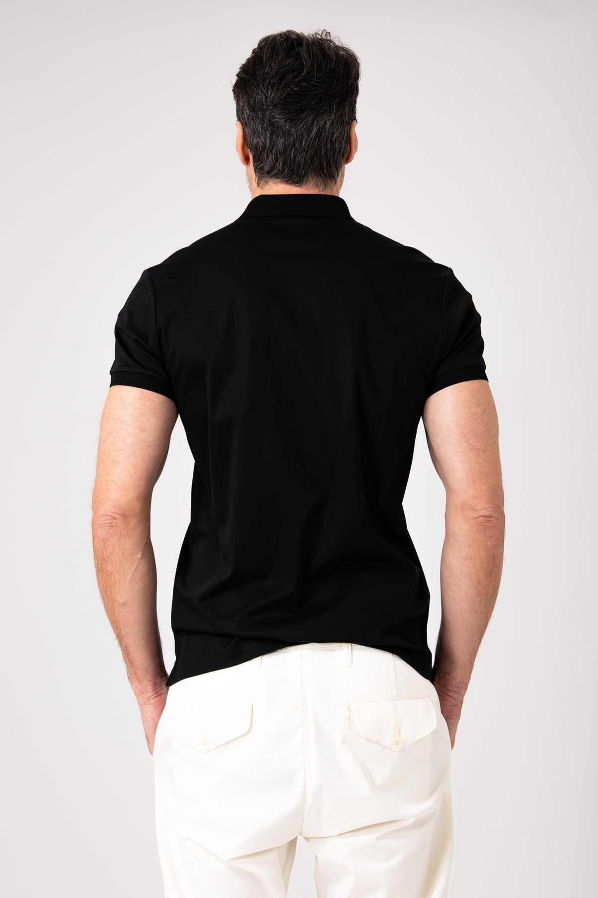 Polo in cotone mercerizzato manica corta - Nero - vista posteriore