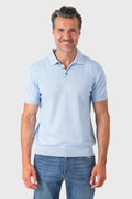 Short-sleeve solid cotton polo in azure, viewed from the front