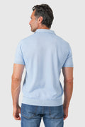 Short-sleeve cotton polo in blue - rear view