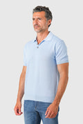 Short-sleeve cotton polo in light blue, side view