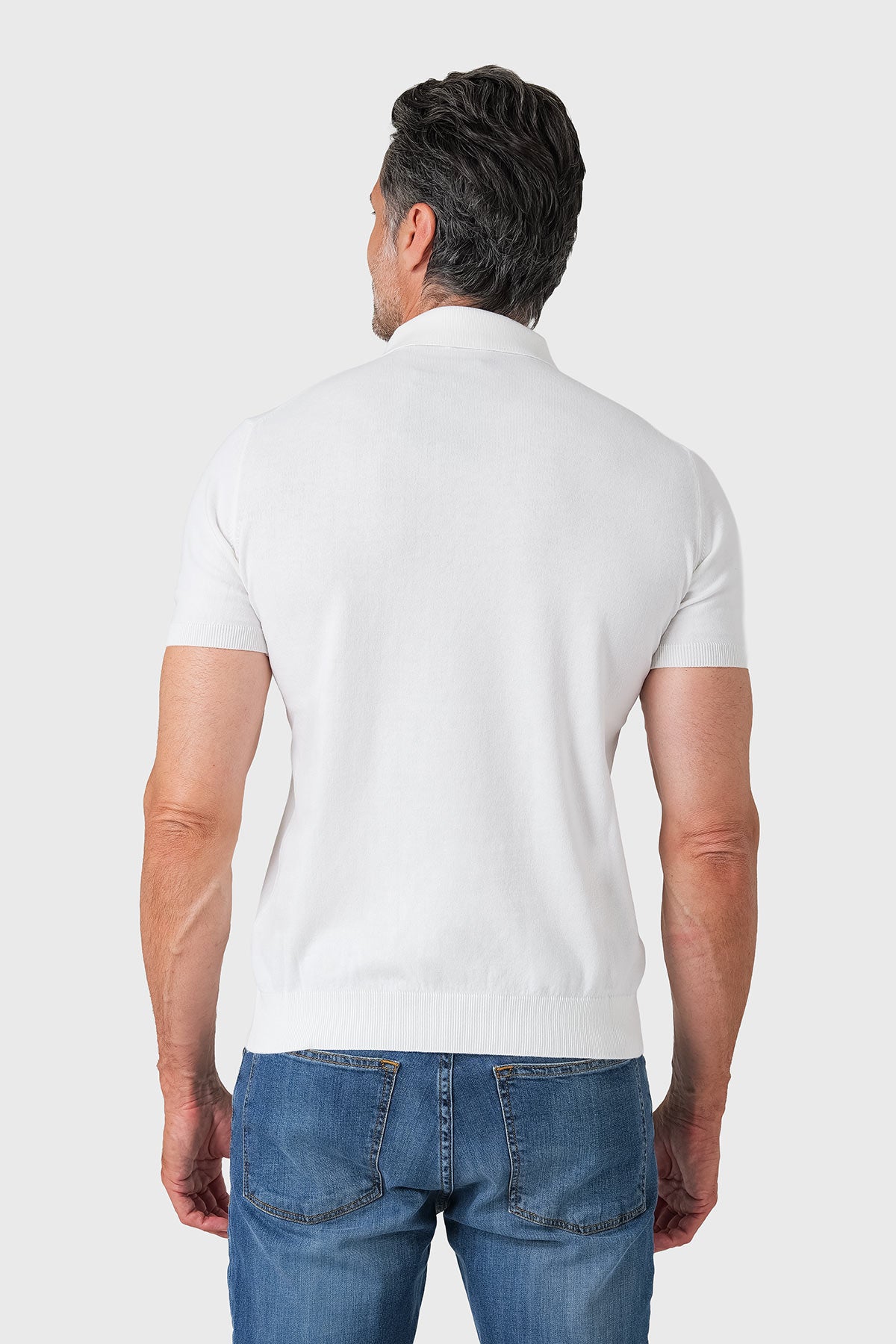 Short-sleeve cotton polo shirt in white - back view