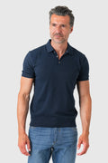 Short sleeve cotton polo in navy blue - front view