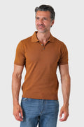 Short-sleeve solid cotton polo in burnt orange - front view