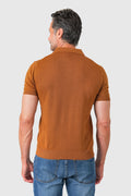 Short-sleeve cotton polo in burnt orange - back view