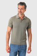 Short sleeve solid cotton polo in mud color - front view