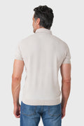 Short-sleeve cotton polo in sand - rear view