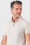 Short-sleeve cotton polo in sand color - technical detail