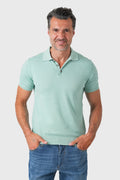 Short-sleeve cotton polo in sage green - front view