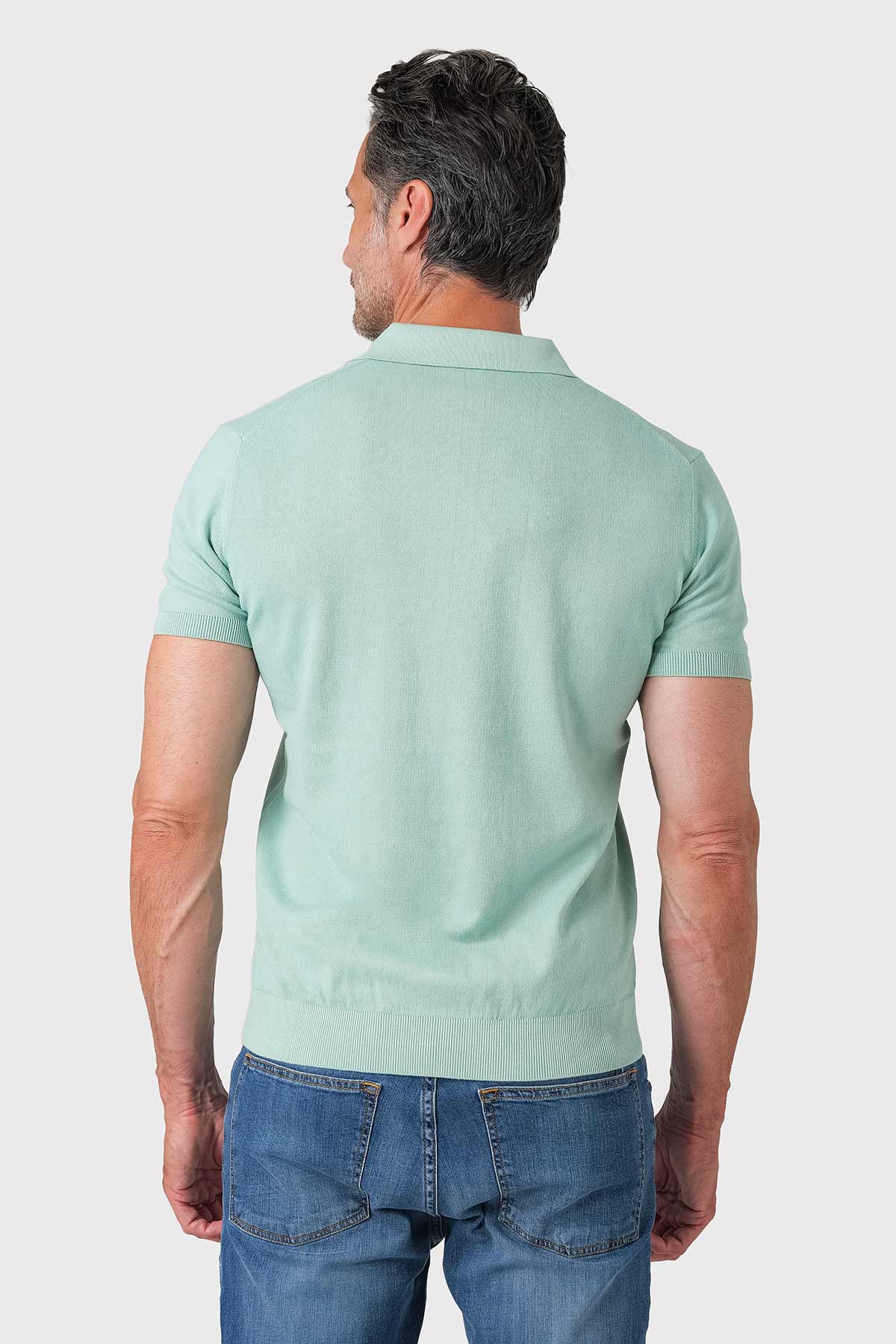 Short-sleeve cotton polo in sage - back view