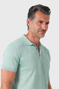 Short-sleeve cotton polo in sage green - side view