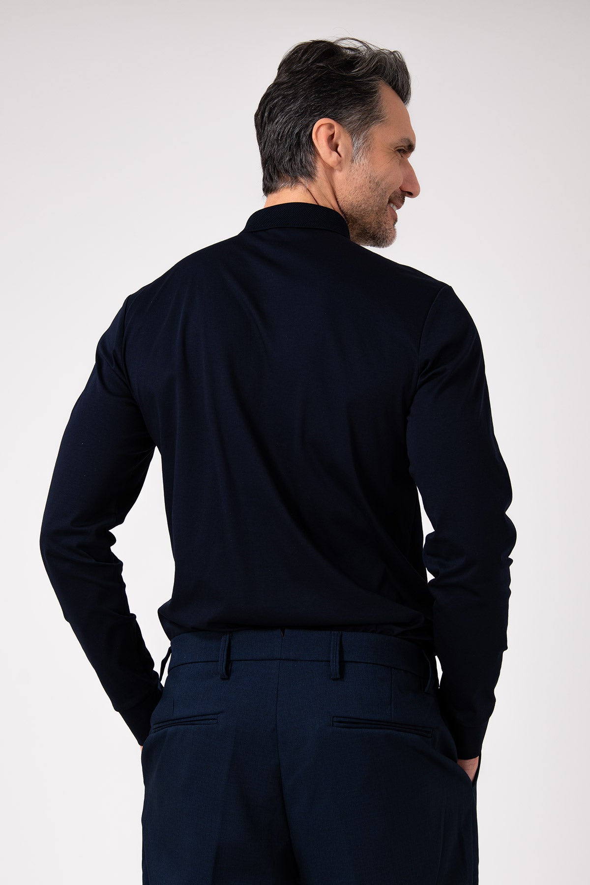 Polo manica lunga in cotone - Blu navy - vista posteriore
