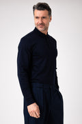 Polo manica lunga in cotone - Blu navy - vista laterale