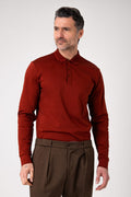 Polo manica lunga in cotone - Mattone - vista frontale