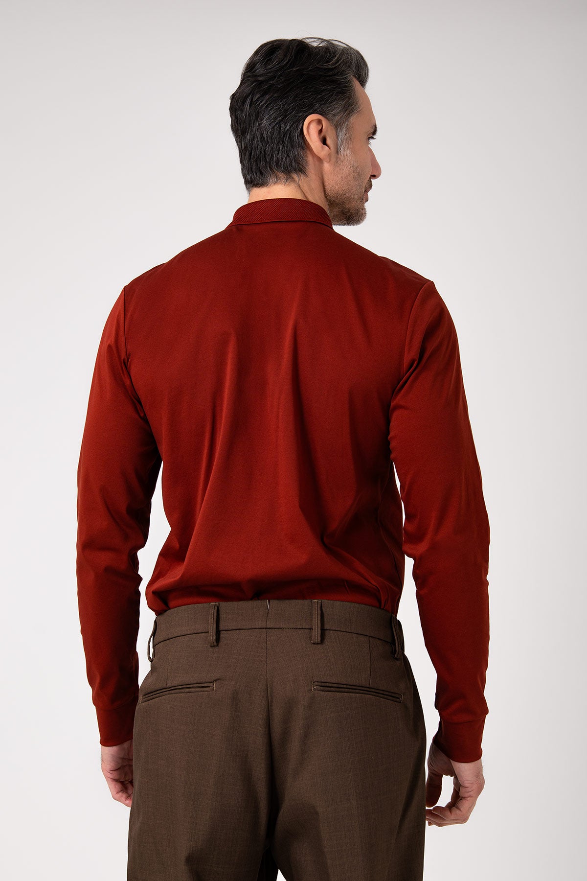 Polo manica lunga in cotone - Mattone - vista posteriore