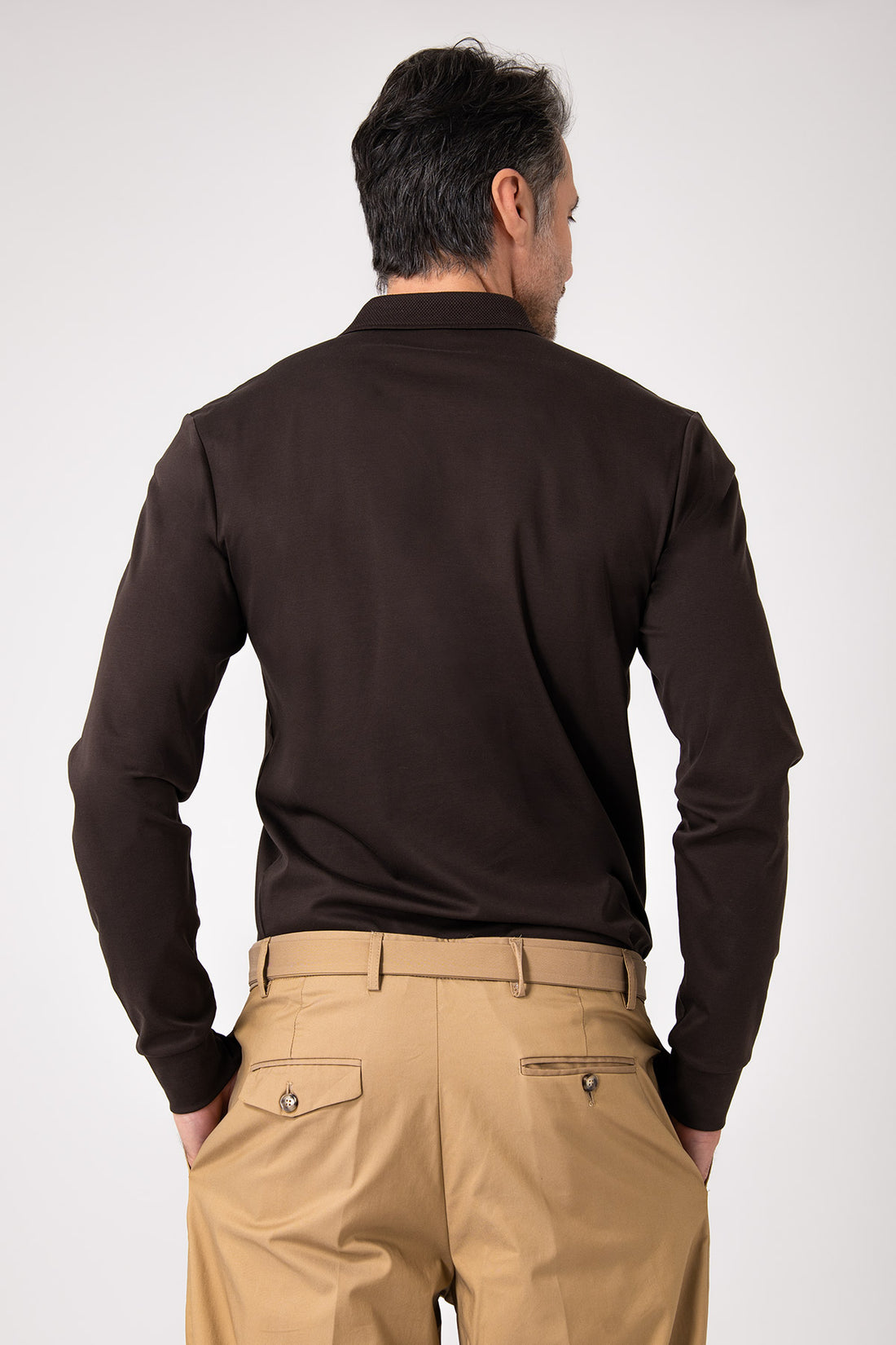 Polo manica lunga in cotone - Moro - vista frontale
