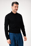 Polo manica lunga in cotone - Nero - vista frontale