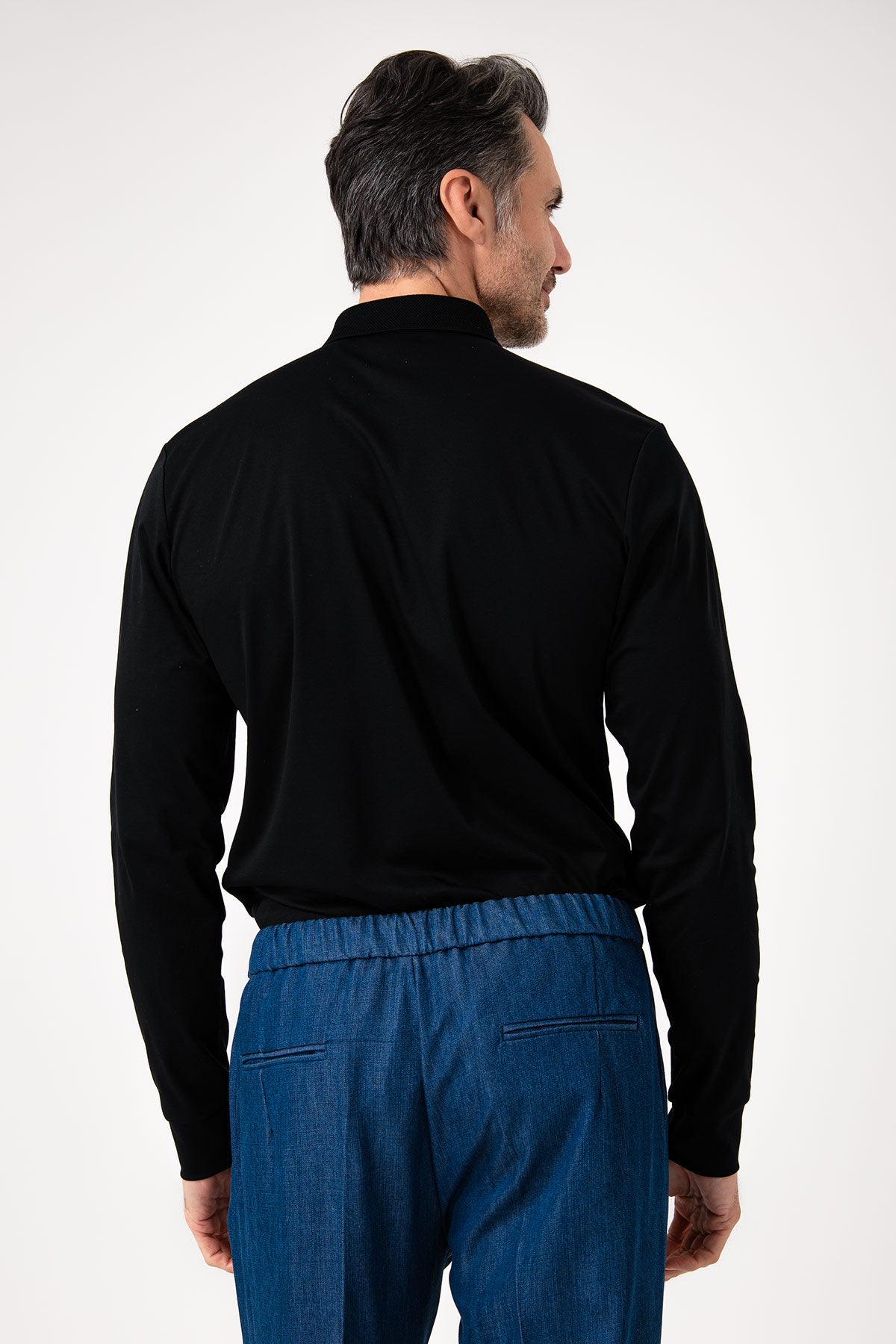 Polo manica lunga in cotone - Nero - vista posteriore
