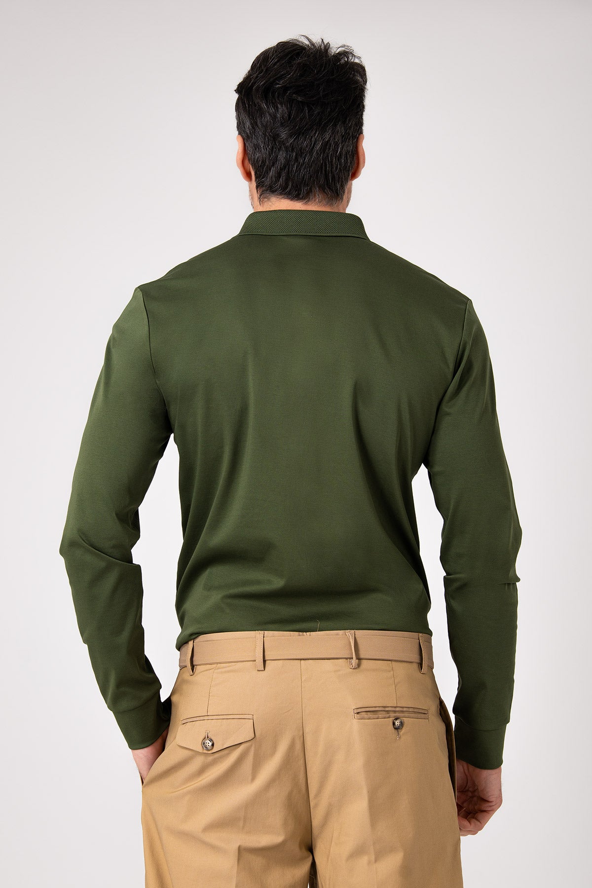 Polo manica lunga in cotone - Verde - vista posteriore