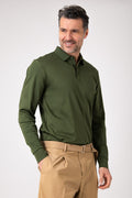 Polo manica lunga in cotone - Verde - vista laterale
