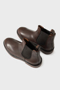 Brown leather Chelsea boots with elasticated inserts and rear pull tab