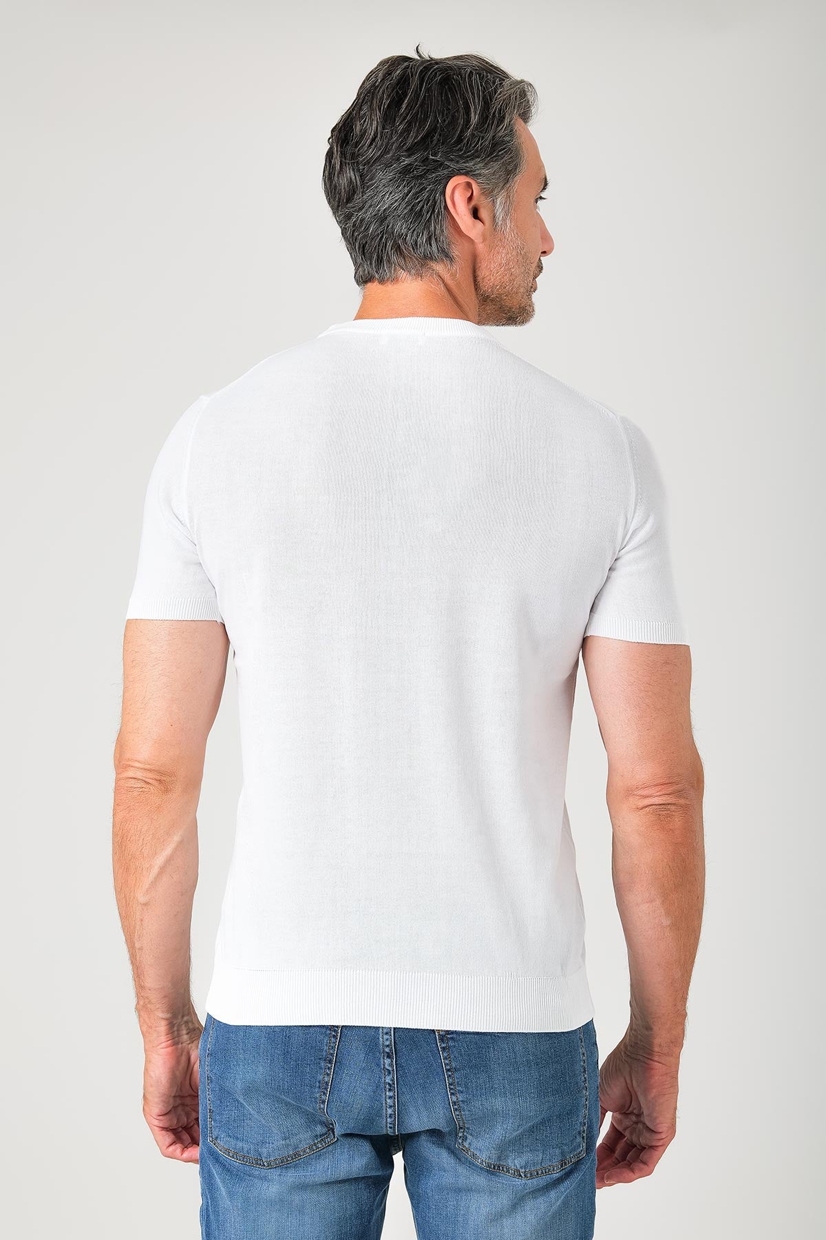 T-shirt girocollo in maglia di cotone - Bianco - vista posteriore