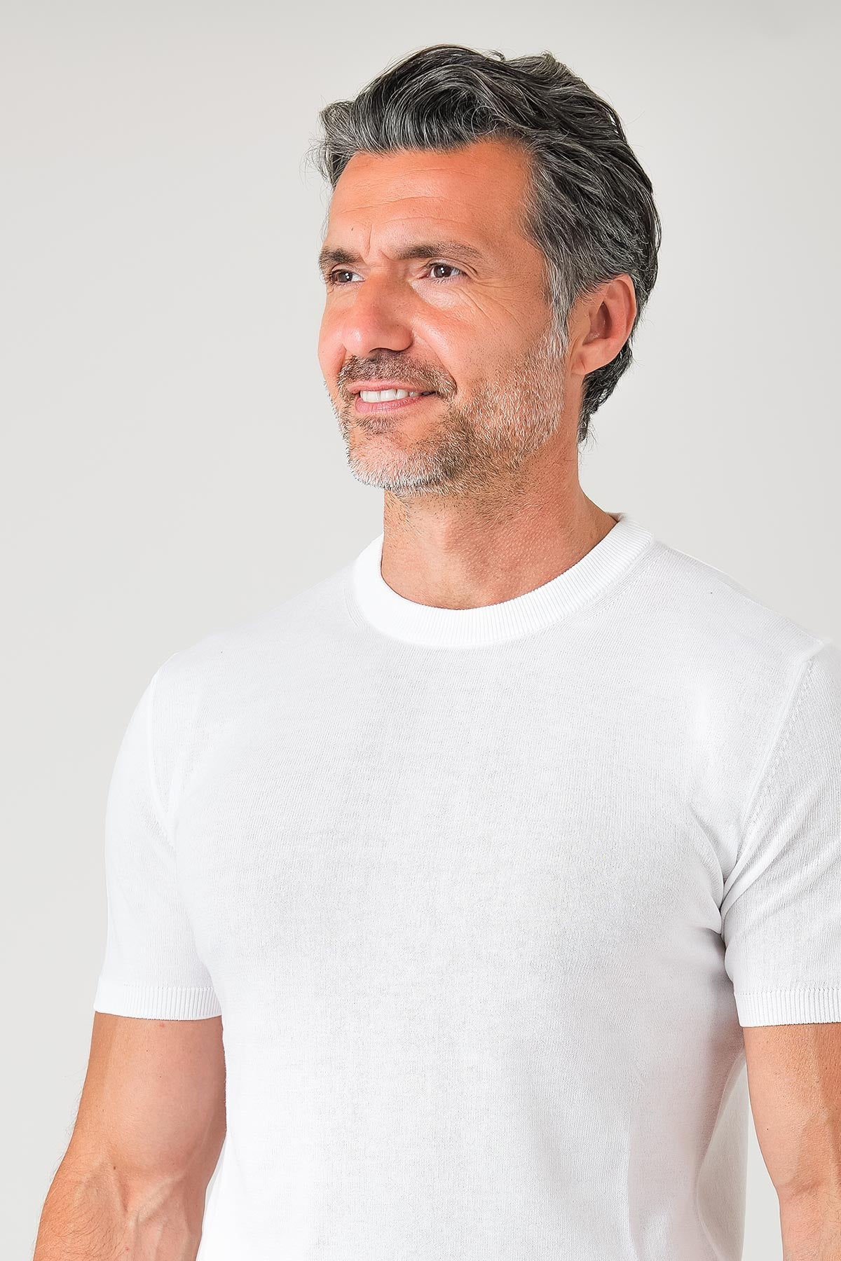 T-shirt girocollo in maglia di cotone - Bianco - dettaglio tecnico