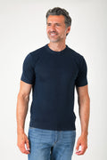 T-shirt girocollo in maglia di cotone - Blu navy - vista frontale