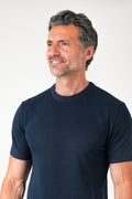 T-shirt girocollo in maglia di cotone - Blu navy - vista frontale