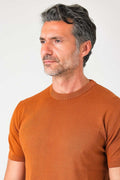 T-shirt girocollo in maglia di cotone - Cacao - vista frontale