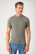 T-shirt girocollo in maglia di cotone - Fango - vista frontale