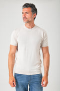 T-shirt girocollo in maglia di cotone - Sabbia - vista frontale