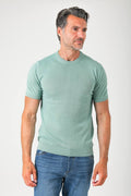 T-shirt girocollo in maglia di cotone - Salvia - vista frontale