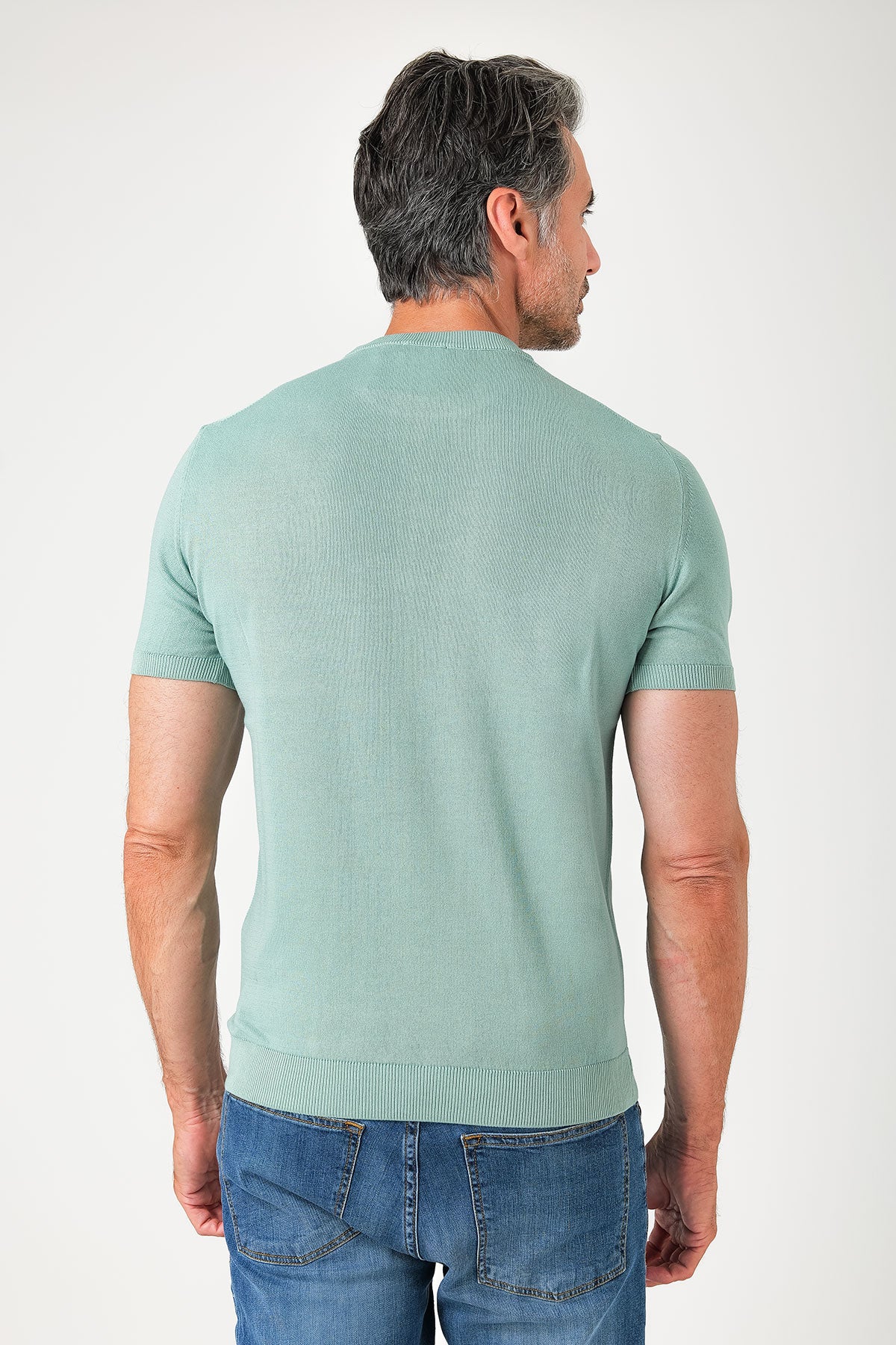 T-shirt girocollo in maglia di cotone - Salvia - vista posteriore