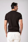 Man wearing black mercerized cotton T-shirt back view